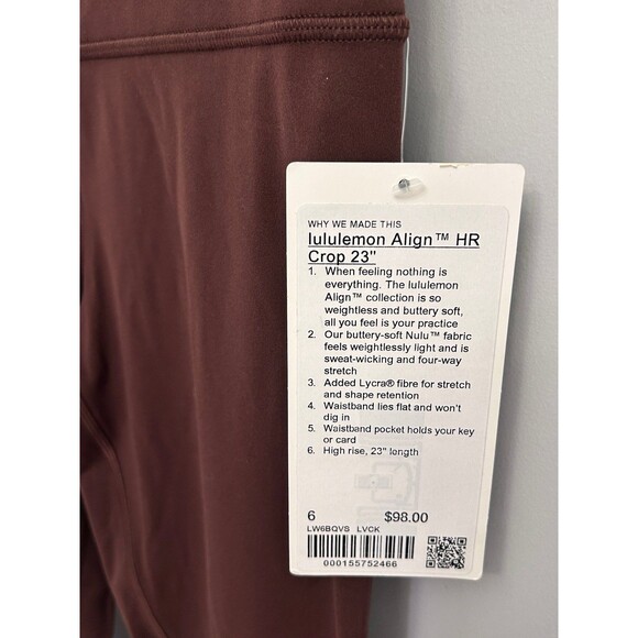 Lululemon Align High Rise Crop 23” Leggings Lava Cake New with tags size 6 - Picture 6 of 8